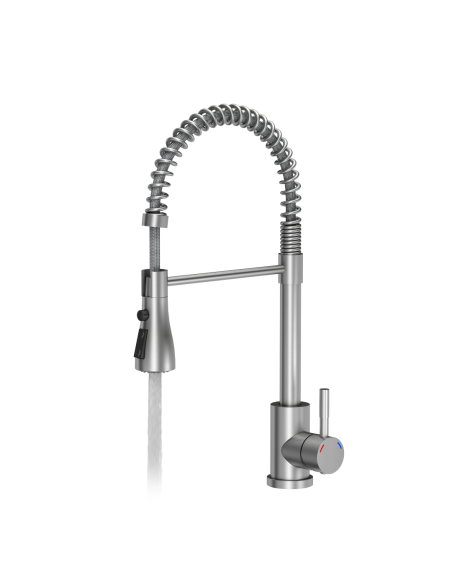SALMA steel kitchen faucet, spring spout with shower function and temporary water flow stop, brushed steel - 2 SALMA steel kitchen faucet, spring spout with shower function and temporary water flow stop, brushed steel - 2