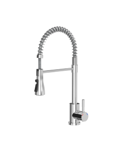SALMA steel kitchen faucet, spring spout with shower function and temporary water flow stop, chrome - 1