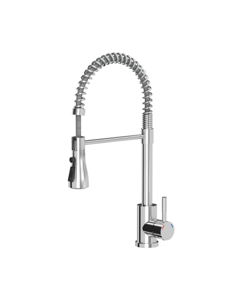 SALMA steel kitchen faucet, spring spout with shower function and temporary water flow stop, chrome - 1