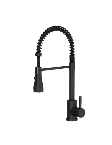 SALMA steel kitchen faucet, spring spout with shower function and temporary water flow stop, pure carbon - 1