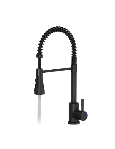 SALMA steel kitchen faucet, spring spout with shower function and temporary water flow stop, pure carbon - 2