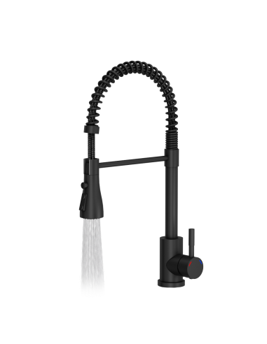 SALMA steel kitchen faucet, spring spout with shower function and temporary water flow stop, pure carbon - 3