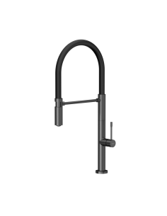 MARGOT T LINE SteelQ kitchen faucet with a movable stretch spout / graphite metal / black hose - 1