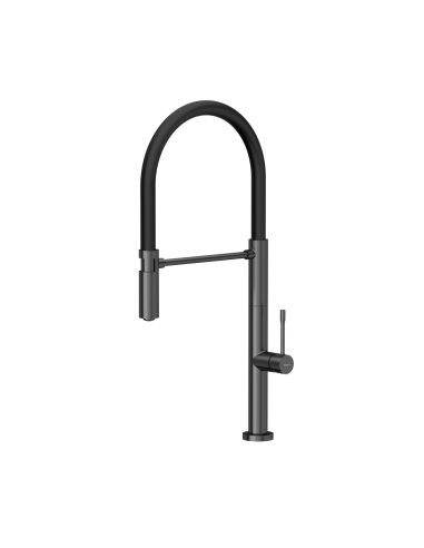 MARGOT T LINE SteelQ kitchen faucet with a movable stretch spout / graphite metal / black hose - 1