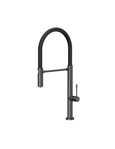 MARGOT T LINE SteelQ kitchen faucet with a movable stretch spout / graphite metal / black hose - 1