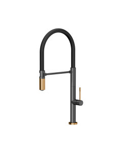 MARGOT T LINE SteelQ kitchen faucet with a movable stretch spout / graphite metal / copper nano PVD / black hose - 1