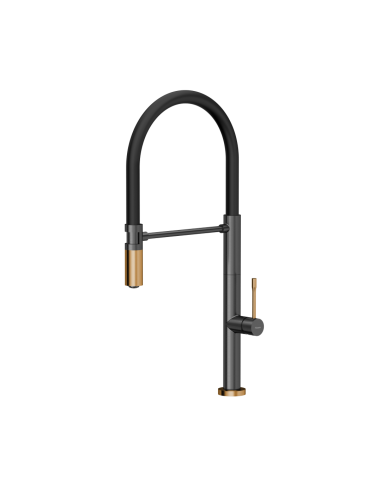 MARGOT T LINE SteelQ kitchen faucet with a movable stretch spout / graphite metal / copper nano PVD / black hose - 1