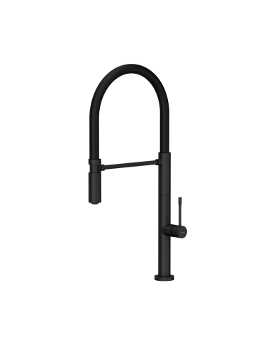 MARGOT T LINE SteelQ kitchen faucet with a movable stretch spout / pure carbon / black hose - 1