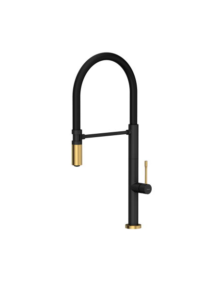 MARGOT T LINE SteelQ kitchen faucet with a movable stretch spout / pure carbon / gold nano PVD / black hose - 1