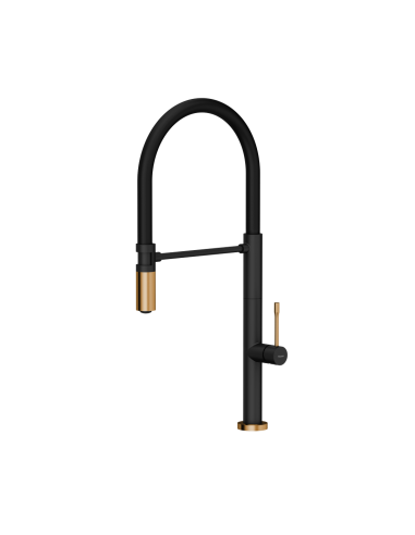 MARGOT T LINE SteelQ kitchen faucet with a movable stretch spout / pure carbon / copper nano PVD / black hose - 1