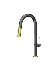 QUADRON FELICITY T LINE SteelQ kitchen faucet with pull-out spout and shower function / graphite metal / gold nano PVD - 1