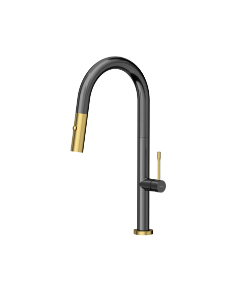 QUADRON FELICITY T LINE SteelQ kitchen faucet with pull-out spout and shower function / graphite metal / gold nano PVD - 1
