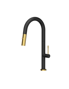 FELICITY T LINE SteelQ kitchen faucet with pull-out spout and shower function / pure carbon / gold nano PVD - 1