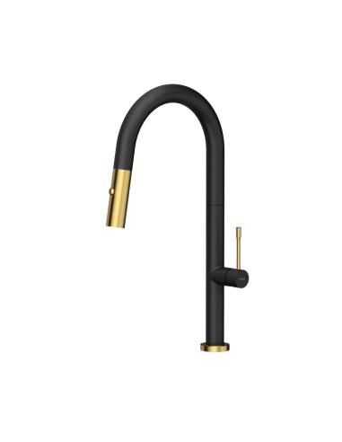 FELICITY T LINE SteelQ kitchen faucet with pull-out spout and shower function / pure carbon / gold nano PVD - 1