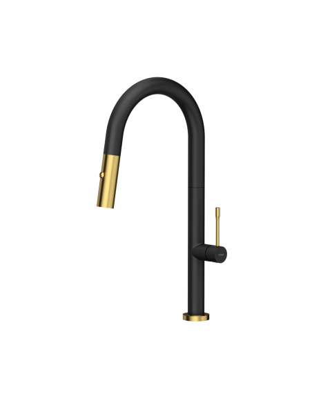 FELICITY T LINE SteelQ kitchen faucet with pull-out spout and shower function / pure carbon / gold nano PVD - 1 FELICITY T LINE SteelQ kitchen faucet with pull-out spout and shower function / pure carbon / gold nano PVD - 1