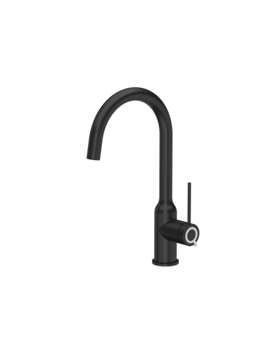 INGRID Q LINE SteelQ kitchen faucet / pure carbon / logo Q snow white - 1