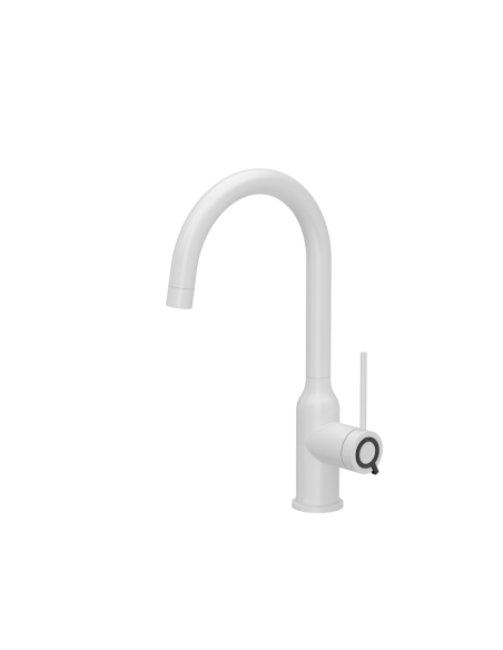 INGRID Q LINE SteelQ kitchen faucet / snow white mat / logo Q pure carbon - 1