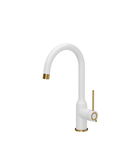 INGRID Q LINE SteelQ kitchen faucet / snow white mat / gold nano PVD - 1
