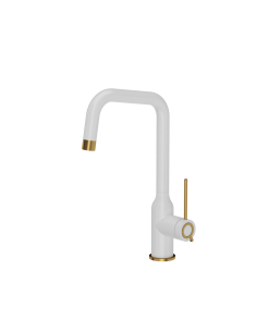 NATALIE Q LINE SteelQ kitchen faucet / snow white mat / gold nano PVD - 1