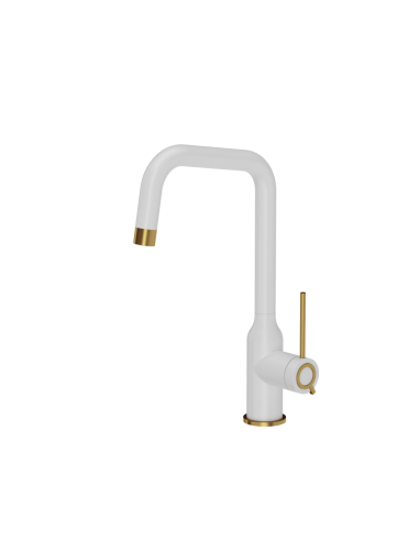 NATALIE Q LINE SteelQ kitchen faucet / snow white mat / gold nano PVD - 1