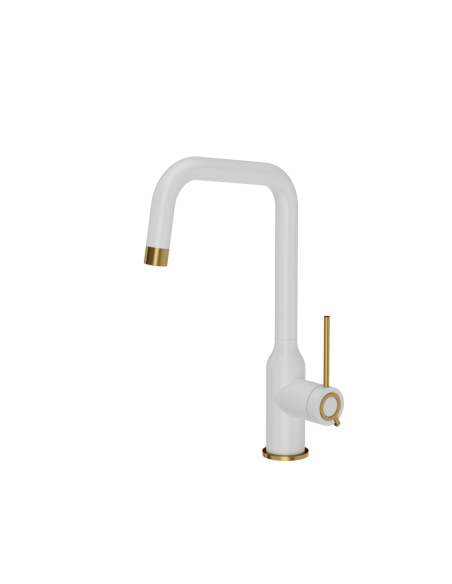 NATALIE Q LINE SteelQ kitchen faucet / snow white mat / gold nano PVD - 1