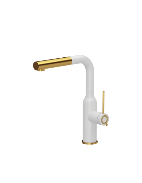 QUADRON ANGELINA Q LINE SteelQ kitchen faucet with pull-out spout / snow white mat / gold nano PVD - 1
