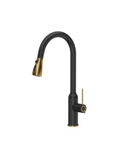 JESSICA Q LINE SteelQ kitchen faucet with pull-out spout and shower function / pure carbon mat / gold nano PVD - 1