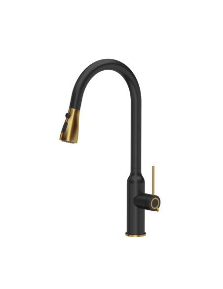 JESSICA Q LINE SteelQ kitchen faucet with pull-out spout and shower function / pure carbon mat / gold nano PVD - 1 JESSICA Q LINE SteelQ kitchen faucet with pull-out spout and shower function / pure carbon mat / gold nano PVD - 1