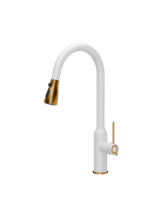 JESSICA Q LINE SteelQ kitchen faucet with pull-out spout and shower function / snow white mat / copper nano PVD - 1