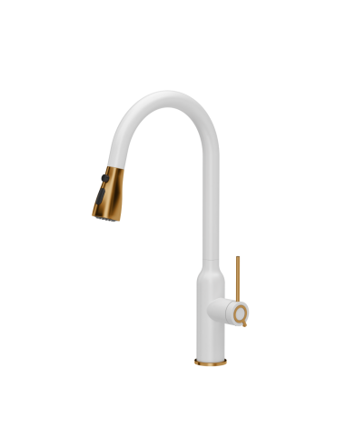 JESSICA Q LINE SteelQ kitchen faucet with pull-out spout and shower function / snow white mat / copper nano PVD - 1