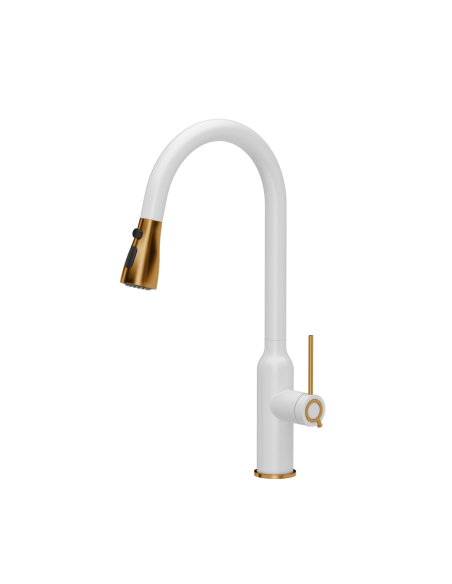 JESSICA Q LINE SteelQ kitchen faucet with pull-out spout and shower function / snow white mat / copper nano PVD - 1