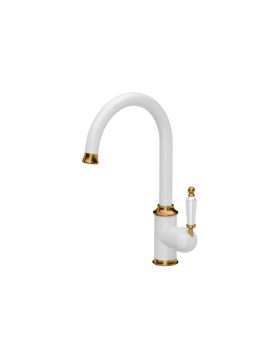 RACHEL SteelQ kitchen faucet with a ceramic finish / snow white mat / copper nano PVD / white ceramics - 1