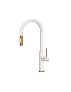 JENNIFER Q LINE SLIM SteelQ kitchen faucet with pull-out spout and shower function / snow white mat / copper nano PVD - 1