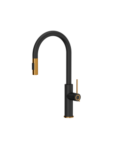 JENNIFER Q LINE SLIM SteelQ kitchen faucet with pull-out spout and shower function / pure carbon mat / copper nano PVD - 1
