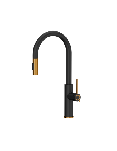 JENNIFER Q LINE SLIM SteelQ kitchen faucet with pull-out spout and shower function / pure carbon mat / copper nano PVD - 1