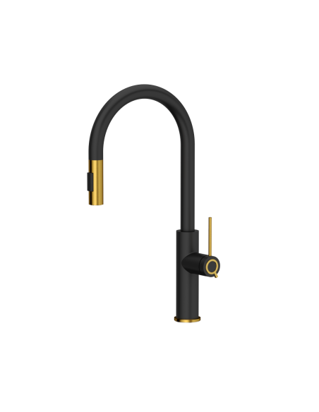 JENNIFER Q LINE SLIM SteelQ kitchen faucet with pull-out spout and shower function / pure carbon mat / gold nano PVD - 1