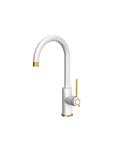 JODIE Q LINE SLIM SteelQ kitchen faucet / snow white mat / gold nano PVD - 1