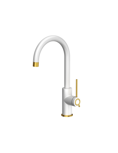 JODIE Q LINE SLIM SteelQ kitchen faucet / snow white mat / gold nano PVD - 1