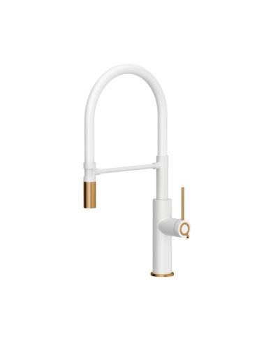 QUADRON GEMMA Q LINE SteelQ kitchen faucet with a movable stretch spout / snow white mat / copper nano PVD / white hose - 1