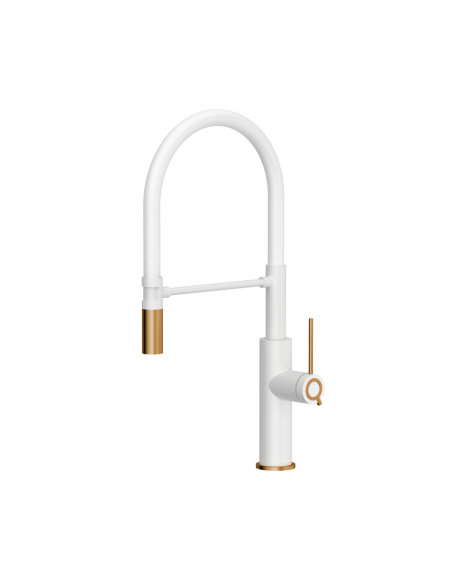 QUADRON GEMMA Q LINE SteelQ kitchen faucet with a movable stretch spout / snow white mat / copper nano PVD / white hose - 1