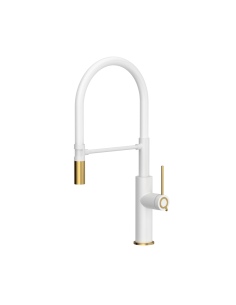 QUADRON GEMMA Q LINE SteelQ kitchen faucet with a movable stretch spout / snow white mat / gold nano PVD / white hose - 1