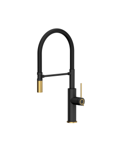 QUADRON GEMMA Q LINE SteelQ kitchen faucet with a movable stretch spout / pure carbon mat / gold nano PVD / black hose - 1