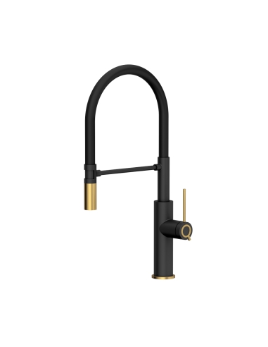 QUADRON GEMMA Q LINE SteelQ kitchen faucet with a movable stretch spout / pure carbon mat / gold nano PVD / black hose - 1