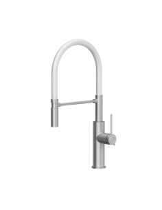 QUADRON GEMMA Q LINE SteelQ kitchen faucet with a movable stretch spout / steel / white hose - 1