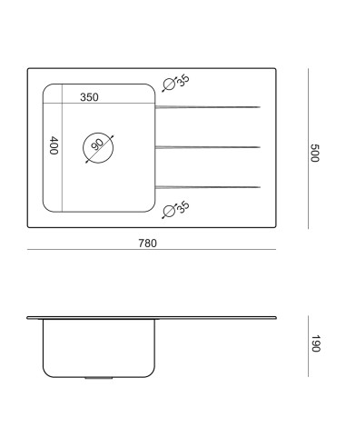 FORD 111 1-bowl inset sink with drainer + save space siphon (colour of the bowl) / black top / steel bowl - 5