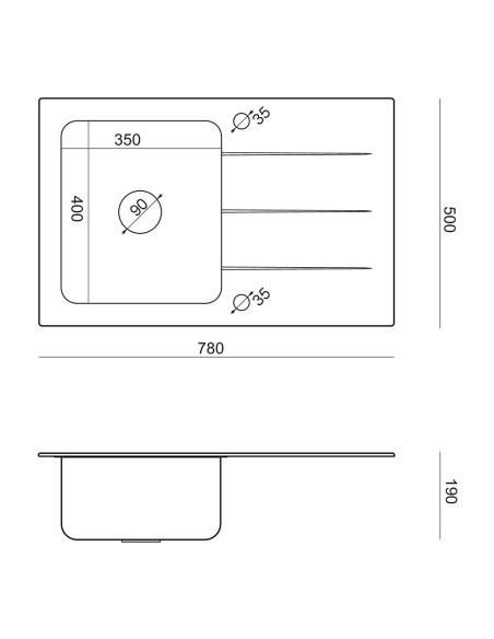 FORD 111 1-bowl inset sink with drainer + save space siphon (colour of the bowl) / black top / steel bowl - 5