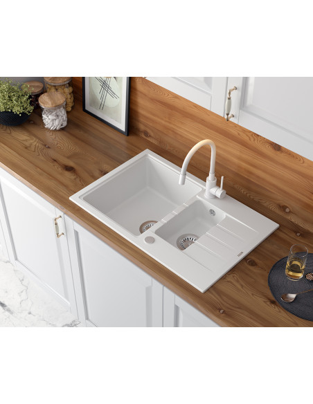 PETER 156 GraniteQ snow white, with manual siphon and plug - 3
