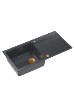 EVAN 146 XL 1-bowl inset sink with drainer + Push-2-Open siphon PVD color black diamond / copper elements - 1