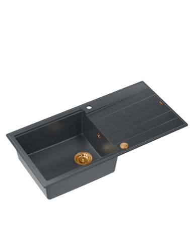 EVAN 146 XL 1-bowl inset sink with drainer + Push-2-Open siphon PVD color black diamond / copper elements - 1