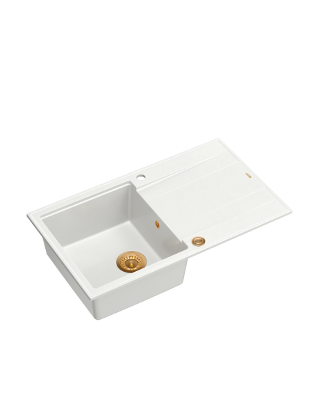 EVAN 111 + nano PVD 1-bowl inset sink with drainer + save space siphon PVD colour / snow white / copper elements - 1